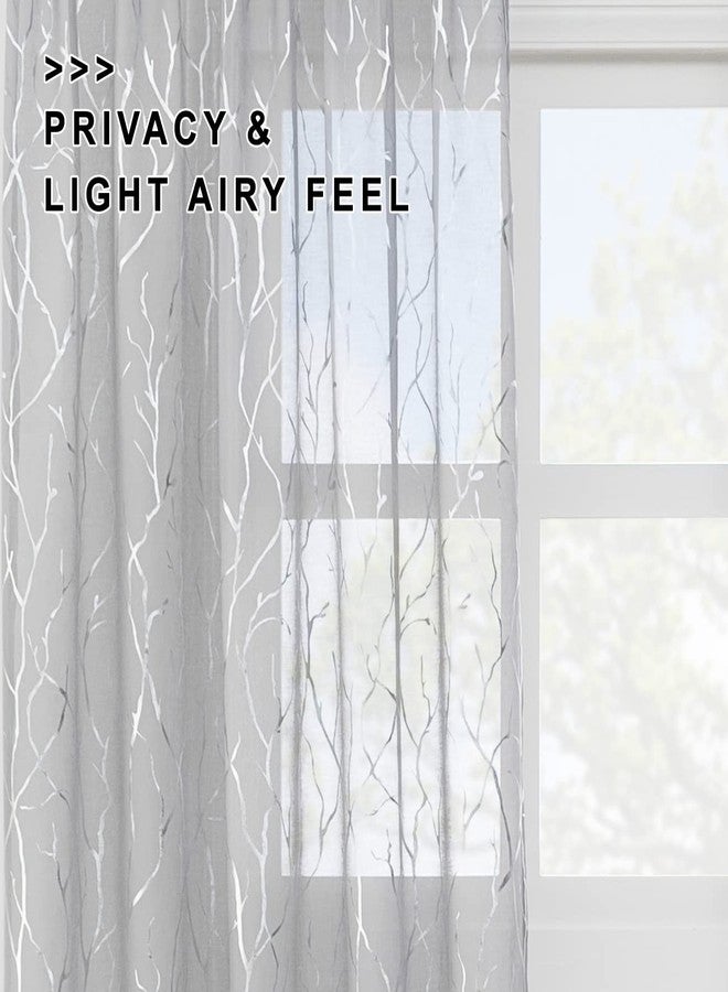 FINECITY Tree Branch Silver Sheer Curtains for Living Room - Metallic Silver Tree Pattern Grey Curtains 84 Inch Length for Bedroom Rod Pocket Sheer Tree Curtains, 52 x 84 Inch, 2 Panels, Grey - Image 3